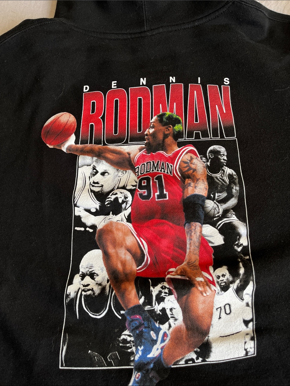 Dennis Rodman Graphic Hoodie in Black with Red Print